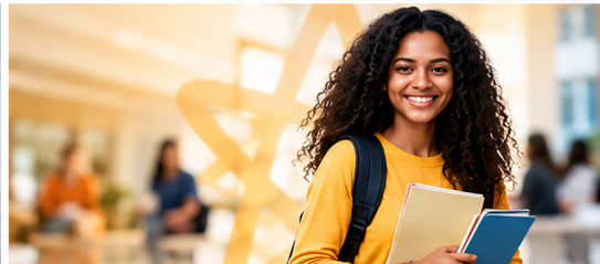 Estudante com cadernos em ambiente de estudo